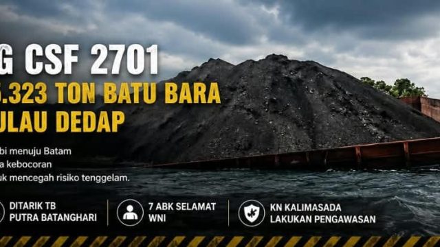 Bawa 5.323 Ton Batu Bara ke Batam, Tongkang CSF 2701 Miring dan Dikandaskan di Pulau Dedap